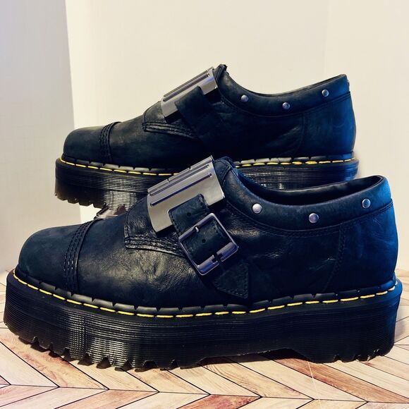 Dr Martens 8053 Quad Hinge Black Leather Platform Mens 12 Boots Steampunk Goth